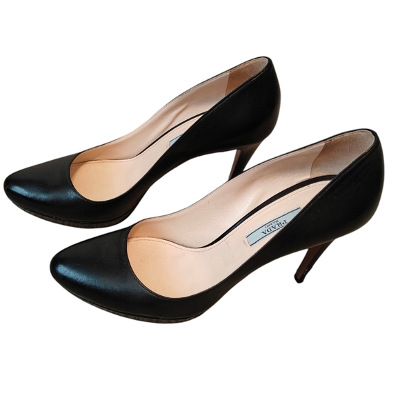 PRADA Almond Toe Pumps in Saffiano Leather Black Size 39 - Picture 3 of 13